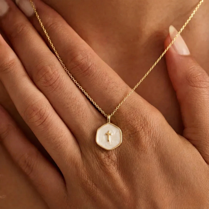 Mini Pearl Cross Necklace
