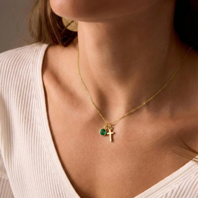 Birthstone Cross Necklace